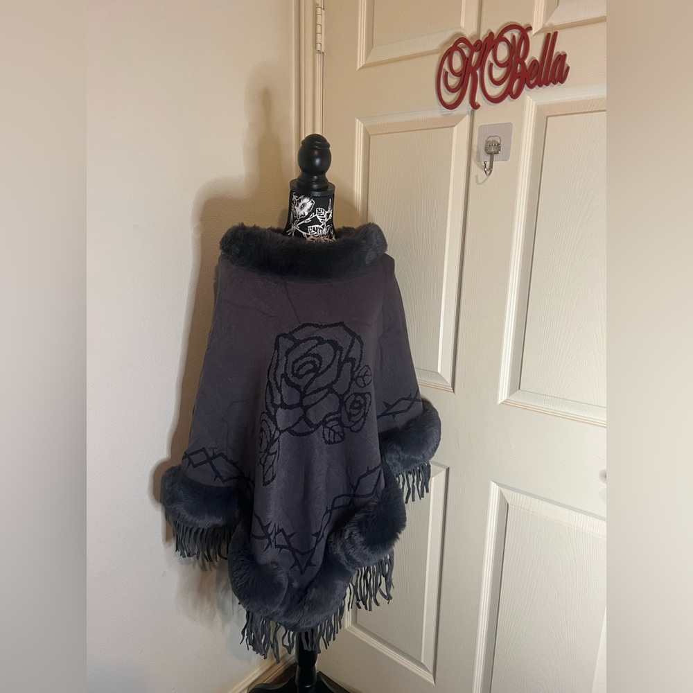 Beautiful Black Flower Cape/Poncho Price is Firm